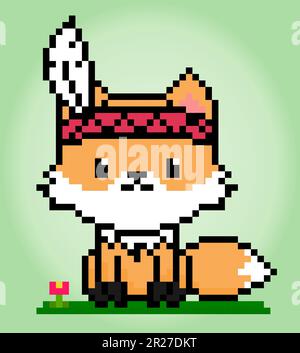 8-Bit-Pixel Fuchs. Tier-in-Vektor-Illustration für Kreuzstich und Spielelemente. Stock Vektor