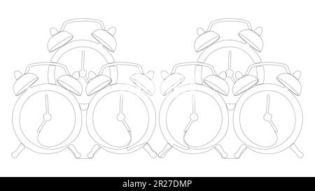 Eine durchgängige Reihe von Weckern. Vektoruhrkonzept für dünne Linien. Kontur Zeichnen kreativer Ideen. Stock Vektor