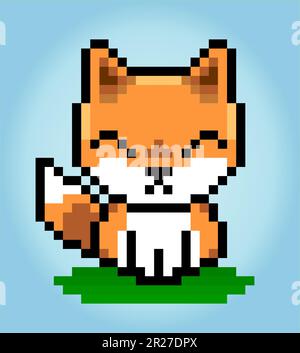 8-Bit-Pixel Fuchs. Tier-in-Vektor-Illustration für Kreuzstich und Spielelemente. Stock Vektor