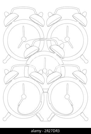 Eine durchgängige Reihe von Weckern. Vektoruhrkonzept für dünne Linien. Kontur Zeichnen kreativer Ideen. Stock Vektor