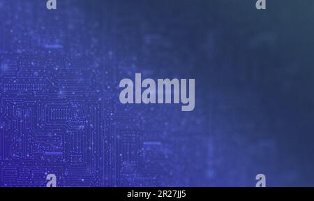 Dynamische Blaue Elektronische Schaltungsmuster: Verstreute, Winzige Schwimmende Punkte, Die Brennpunkte Erzeugen. Technologiehintergrund mit Elementen kleiner Partikel Stockfoto