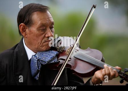 Mariachi-Violinist spielt seine Geige in Tucson, Arizona. Schließen. Stockfoto