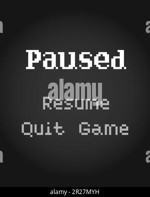 8-Bit-Pixel-Text, Menü für Spielepausen. Hintergrundsymbol für Spielelemente in Vektorabbildungen. Stock Vektor