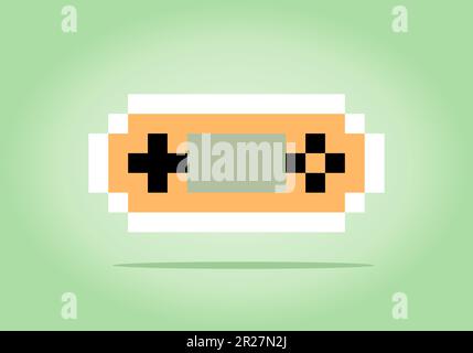 Tragbares Handheld-Gerät mit 8-Bit-Pixeln der Spielekonsole. Gadget in Vektordarstellung für Kreuzstich und Spielelemente. Stock Vektor