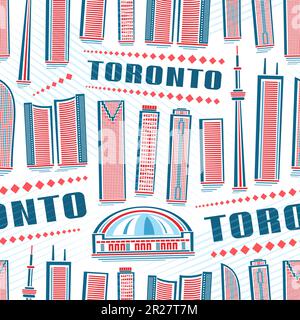 Vector Toronto Seamless Pattern, quadratischer, sich wiederholender Hintergrund mit Illustration der modernen Stadtlandschaft von toronto auf weißem Hintergrund für Geschenkpapier, de Stock Vektor