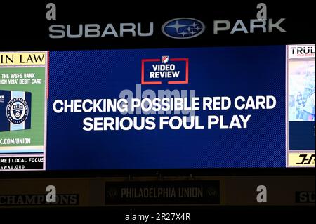 Chester, Pennsylvania, USA. 17. Mai 2023. 17. Mai 2023, Chester PA, Check possible Re Card-Zeichen während des Spiels im Subaru Park in Chester PA. (Kreditbild: © Ricky Fitchett/ZUMA Press Wire) NUR REDAKTIONELLE VERWENDUNG! Nicht für den kommerziellen GEBRAUCH! Stockfoto