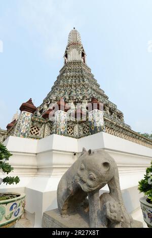 Eine Katzenstatue in Wat Arun, Bangkok, Thailand. Stockfoto