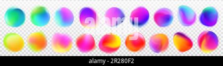 Abstraktes radiales Gradientenlicht verwischen violettes Neonlicht. Abstrakte blaue, gelbe und rote Punktbeschriftung des Cyber-Vektors. Rundes, isoliertes, weiches Farbelement für Überschrift. Futuristische holographische Färbung Stock Vektor