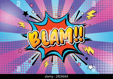 Blam Retro-Comic-Sprechblase und Effekt in Pop-Art-Illustration Stock Vektor