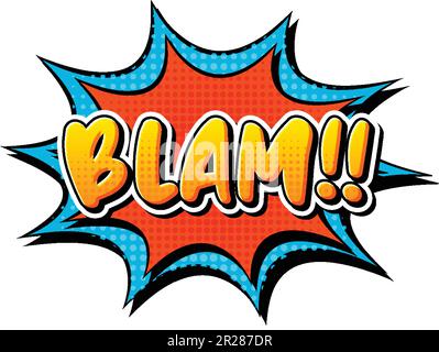 Blam Retro-Comic-Sprechblase und Effekt in Pop-Art-Illustration Stock Vektor