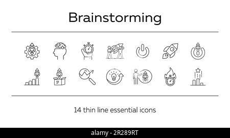 Brainstorming-Symbole. Gruppe von Liniensymbolen Stock Vektor