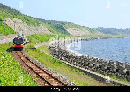 Japan Sea und Gono Linie im Sommer, Resort-Shirakami Zug von Kumagera Stockfoto