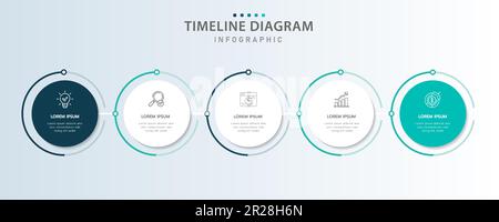 Infografik-Vorlage für Unternehmen. 5 Schritte modernes Zeitliniendiagramm mit Kreisthema, Präsentationsvektor-Infografik. Stock Vektor