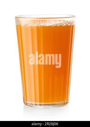 Glas Mehrfruchtsaft aus Orangen, isoliert auf weißem Hintergrund Stockfoto