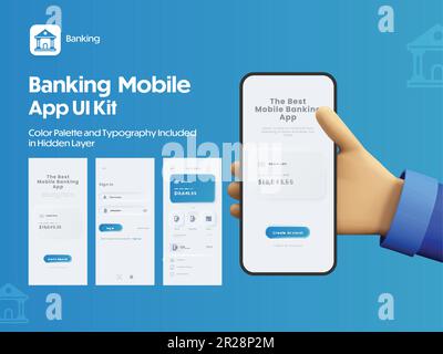 Benutzeroberfläche, UX und GUI der Mobile Banking-App, einschließlich als Konto erstellen, Anmeldung, Karte, Transaktionsservice. Stock Vektor