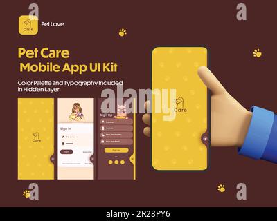 PET Care App UI-Kit einschließlich Anmeldung, Anmeldebildschirme für mobile Anwendung oder Responsive Website. Stock Vektor