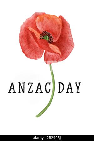 Designvorlage für Anzac Day-Karte. Erinnerung, Gedenken, Vetersns Day. Handgezeichnete Aquarelldarstellung Stockfoto