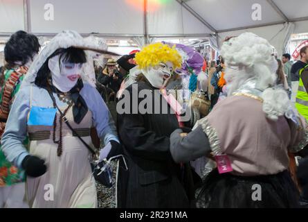 Montanchez, Spanien - 18. Februar 2023: Der Jurramacho-Karneval von Montanchez. Traditionelles ländliches Festmahl von Caceres, Extremadura Stockfoto