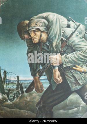 WW2 deutsches Propagandaposter mit Soldaten - Zweiter Weltkrieg Stockfoto