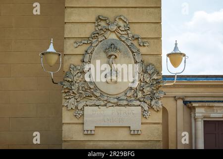 Stowe House Wanddekorationen in Stowe Gardens Buckingham UK. Stockfoto