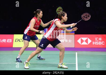 SUZHOU, CHINA – 18. MAI 2023 – Chen Qingchen und Jia Yifan aus China treten im TotalEnergies BWF SUDIRMAN CUP Finals 2023 zwischen China und Denmar an Stockfoto