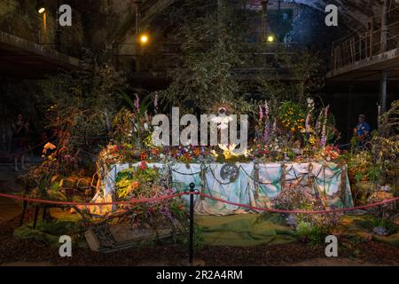 Girona Flower Show 2023 - Temps de Flors - Blumenausstellungen im historischen mittelalterlichen Viertel der katalanischen Stadt in Spanien vom 13-22. Mai 2023 Stockfoto