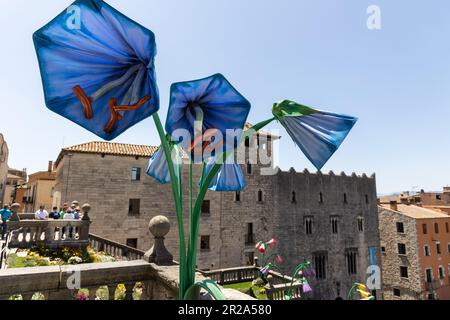 Girona Flower Show 2023 - Temps de Flors - Blumenausstellungen im historischen mittelalterlichen Viertel der katalanischen Stadt in Spanien vom 13-22. Mai 2023 Stockfoto