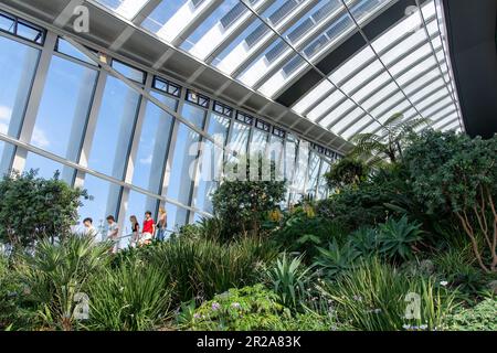 London, England - August 2022; Blick auf den Sky Garden des kommerziellen Wolkenkratzers in der Fenchurch Street 20 mit dem Spitznamen Walkie-Talkie Stockfoto