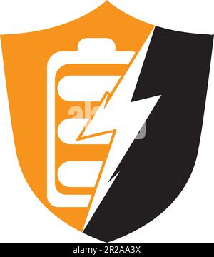 Design-Vorlage Für Das Logo Des Akkus. Logo für schnelle Akkuladung. Akkuleistung und Blitz-Blitz-Logo-Symbol Stock Vektor