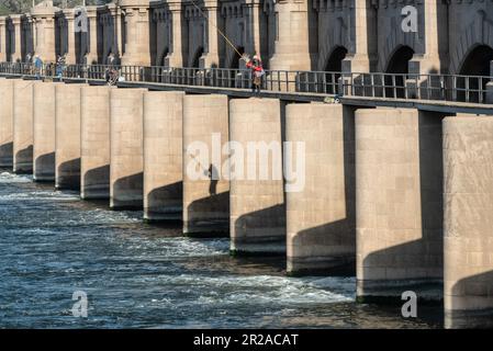 Ägyptische Männer, die von der El Qanater Barrage aus angeln, auf dem