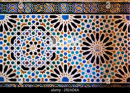 Spanien, Andalusien, Granada, Generallife, Alhambra, Sommerpalast, Innenarchitektur Details, Zellij Fliesen, maurischer Einfluss Stockfoto