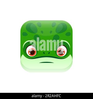 Karikaturenschlange Kawaii, viereckiges Tiergesicht, isolierte Vektorschlange oder Eidechsenreptil-Charakter-Porträt mit grüner Haut. App-Schaltfläche, Symbol, Avatar-ui oder grafisches designelement der grafischen benutzeroberfläche Stock Vektor