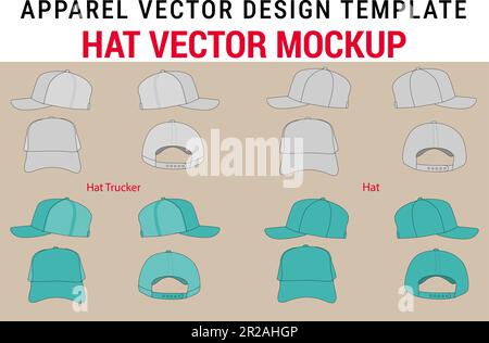 Streetwear Hat Trucker Streetwear Vector Trucker Hat Tech Pack Passgenauer Hut Modell Vector Illustrator Template Procreate Modell Bekleidung Blanke Mütze Stock Vektor