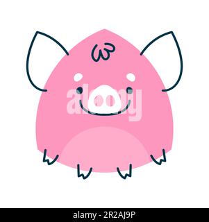 Pink Pig Cartoon Tier niedliche mathematische Figur. Ein hübsches Schweinchen mit fröhlichem, lächelndem Gesicht. Vektorferkel Mathematik Form Stock Vektor
