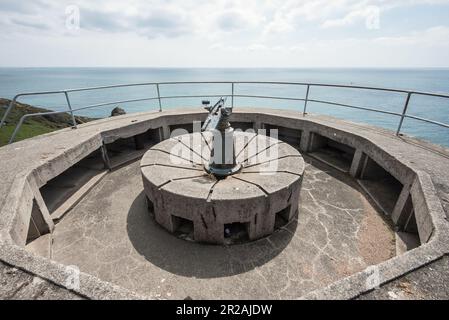 WW2 Befestigungsanlagen und militärische Einrichtungen auf der Insel Jersey, die 5 Jahre lang von den Nazis besetzt war. Stockfoto