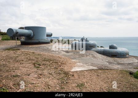 WW2 Installationen in Noimont Point Battery, aus der Zeit, als Jersey von den Deutschen besetzt war. Stockfoto