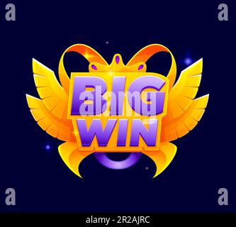 Pop-up-Banner für Spielgewinn, goldenes Symbol für Erfolg. Casino Slot Machine Victory Congrats Abzeichen, 2D Arcade-Gewinn Vektor Bildschirm oder Symbol, Mobile Game App GUI p Stock Vektor