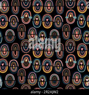 Nahtloses Vektormuster mit handgezeichneten Farben Regenbögen sorgen für eine trendige Babystruktur für Textiltapeten Stock Vektor