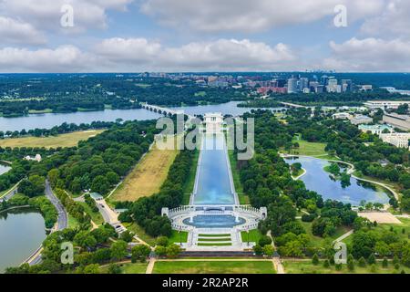 Der Reflexionspool in Washington DC, USA, aus der Vogelperspektive. Stockfoto