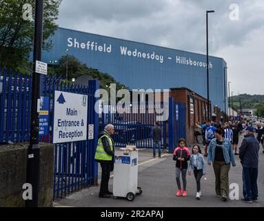 Hillsborough, Sheffield, Yorkshire, Großbritannien. 18. Mai 2023. League One Play Off Football, Halbfinale, Second Leg, Sheffield Wednesday gegen Peterborough United; Blick auf das Hillsborough Stadium von außerhalb des Bodens Credit: Action Plus Sports/Alamy Live News Stockfoto