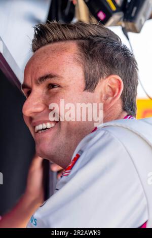 Indianapolis, USA. 18. Mai 2023. INDYCAR-Fahrer KYLE KIRKWOOD (27) aus Jupiter, Florida, bereitet sich auf das Training für die Indianapols 500 auf dem Indianapolis Motor Speedway in Indianapolis, USA, vor. (Kreditbild: © Walter G. Arce Sr./ZUMA Press Wire) NUR REDAKTIONELLE VERWENDUNG! Nicht für den kommerziellen GEBRAUCH! Stockfoto