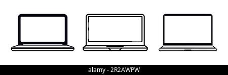 Setzen Sie das schwarze Laptop-Symbol auf einen weißen Hintergrund. Einfaches Design. Vektordarstellung Stock Vektor