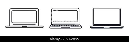 Setzen Sie das schwarze Laptop-Symbol auf einen weißen Hintergrund. Einfaches Design. Vektordarstellung Stock Vektor