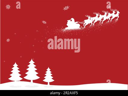 Weihnachtshintergrund oder -Thema, Weihnachtsmann fliegt mit seinem Schlitten Stock Vektor