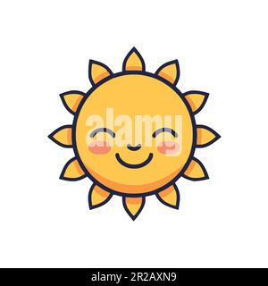 Süßes Sonnensymbol auf weißem Hintergrund. Flacher Stil. Vektordarstellung Stock Vektor