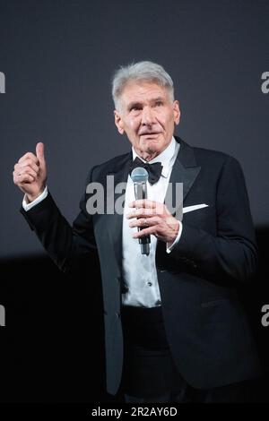 Cannes, Frankreich. 18. Mai 2023. Harrison Ford erhält am 18. Mai 2023 im Rahmen des Filmfestivals von Cannes 76. in Cannes, Frankreich, die Auszeichnung Palme D'Or. Foto: Aurore Marechal/ABACAPRESS.COM Kredit: Abaca Press/Alamy Live News Stockfoto