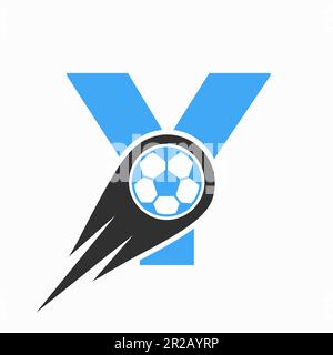 Buchstabe Y Fußball Logo Konzept mit beweglicher Fußballkultur. Fußball-Logo-Vorlage Stock Vektor