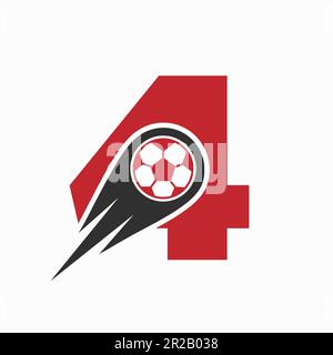 Letter 4 Fußballlogo Mit Beweglicher Fußballkultur. Fußball-Logo-Vorlage Stock Vektor