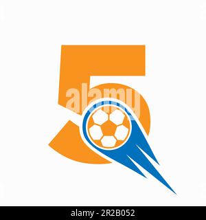Letter 5 Fußballlogo Mit Beweglicher Fußballkultur. Fußball-Logo-Vorlage Stock Vektor