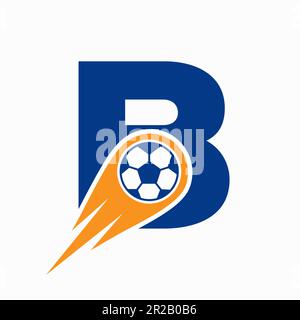 Buchstabe B Fußballlogo mit beweglicher Fußballkultur. Fußball-Logo-Vorlage Stock Vektor